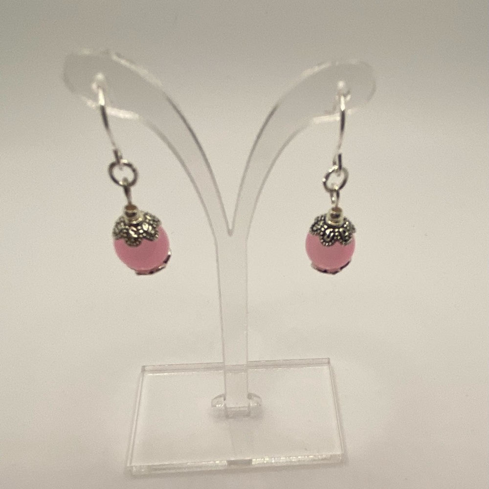 Silver Flower with Pink Marble Light weight Earring